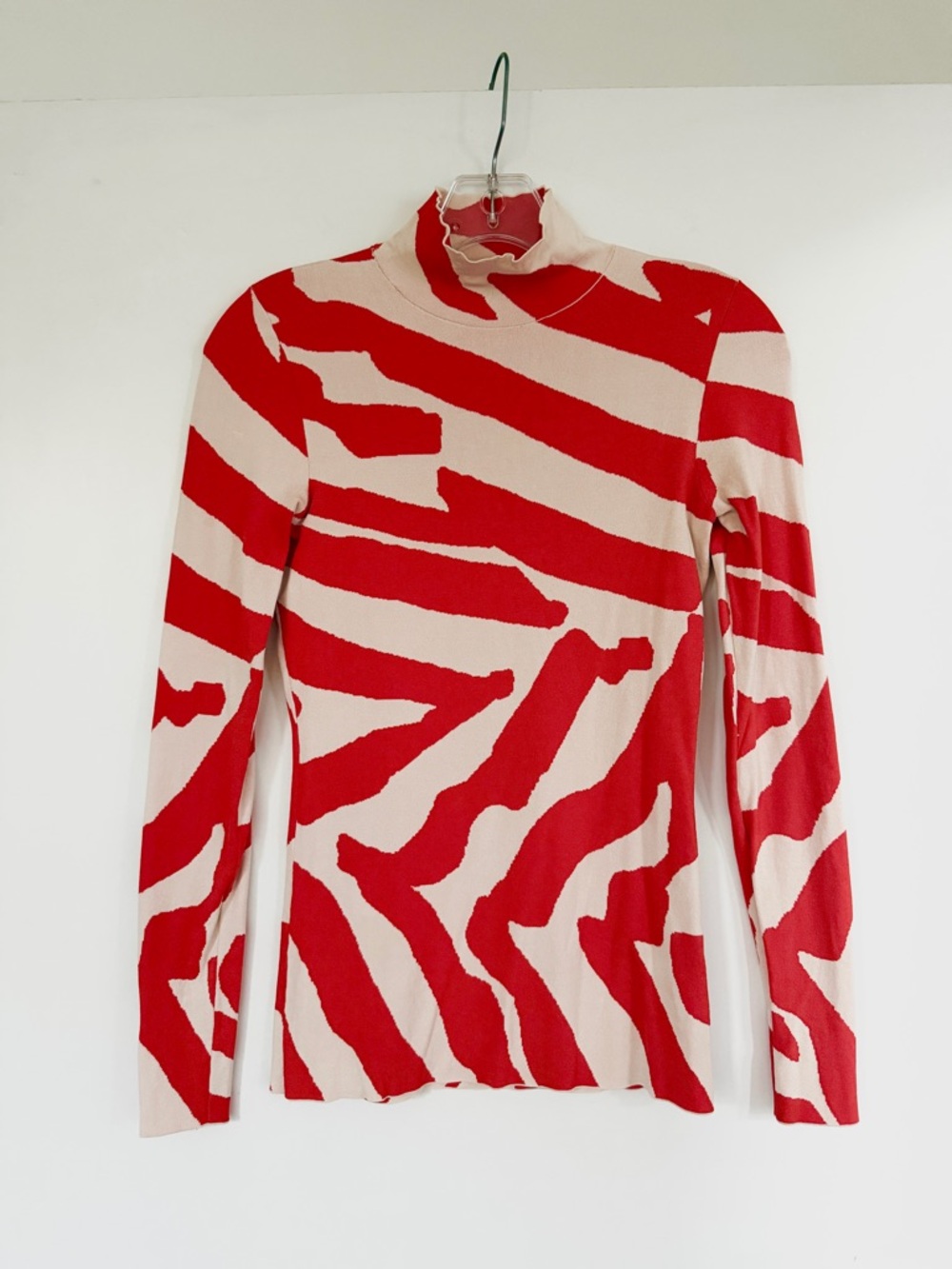 Proenza Schouler red cream animal print zebra mock neck knit long sleeve top